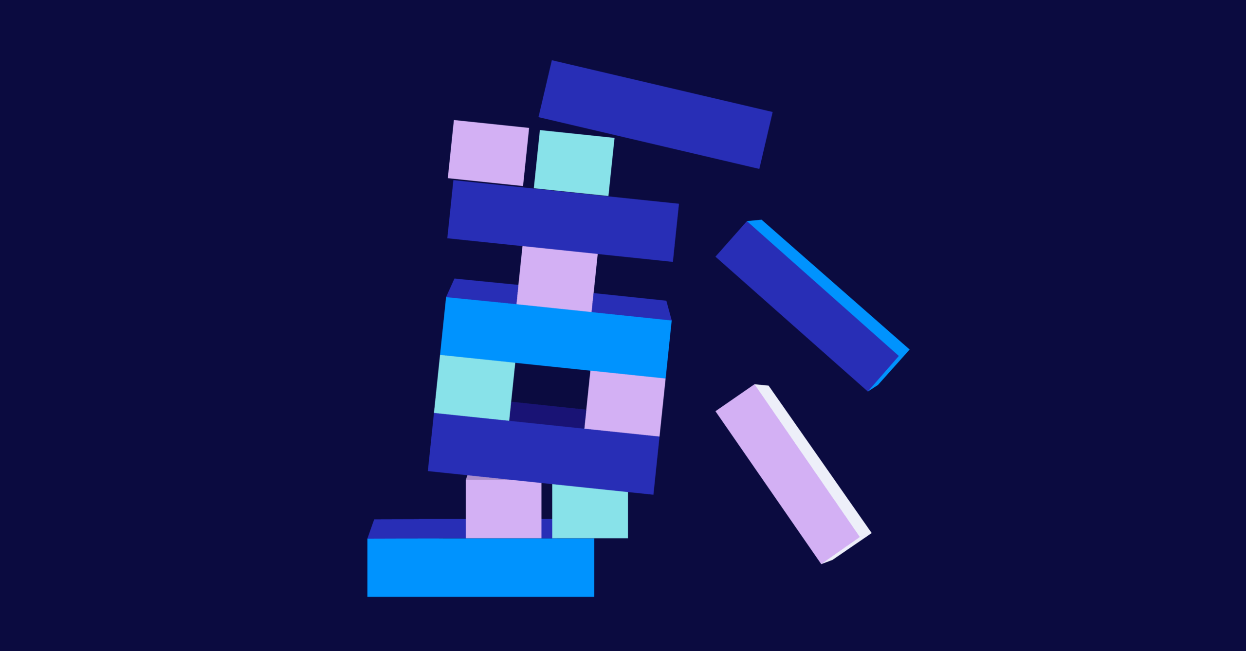 Image of jenga blocks falling down symbolizing an overloaded tech stack.